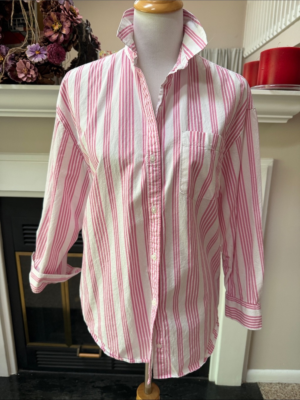 Old Navy Pink & White Striped Button-Down Shirt for Kids